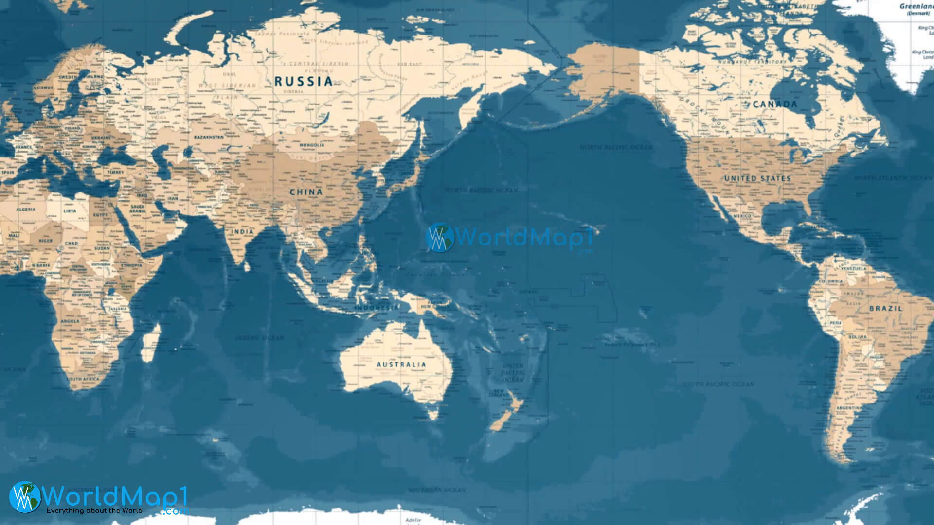 Carte du monde avec l'océan Pacifique